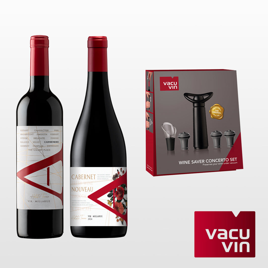 Pack: VIK "A" Carmenere 2024 + VIK "A" Cabernet Nouveau 2024 + Pack Vacuvin